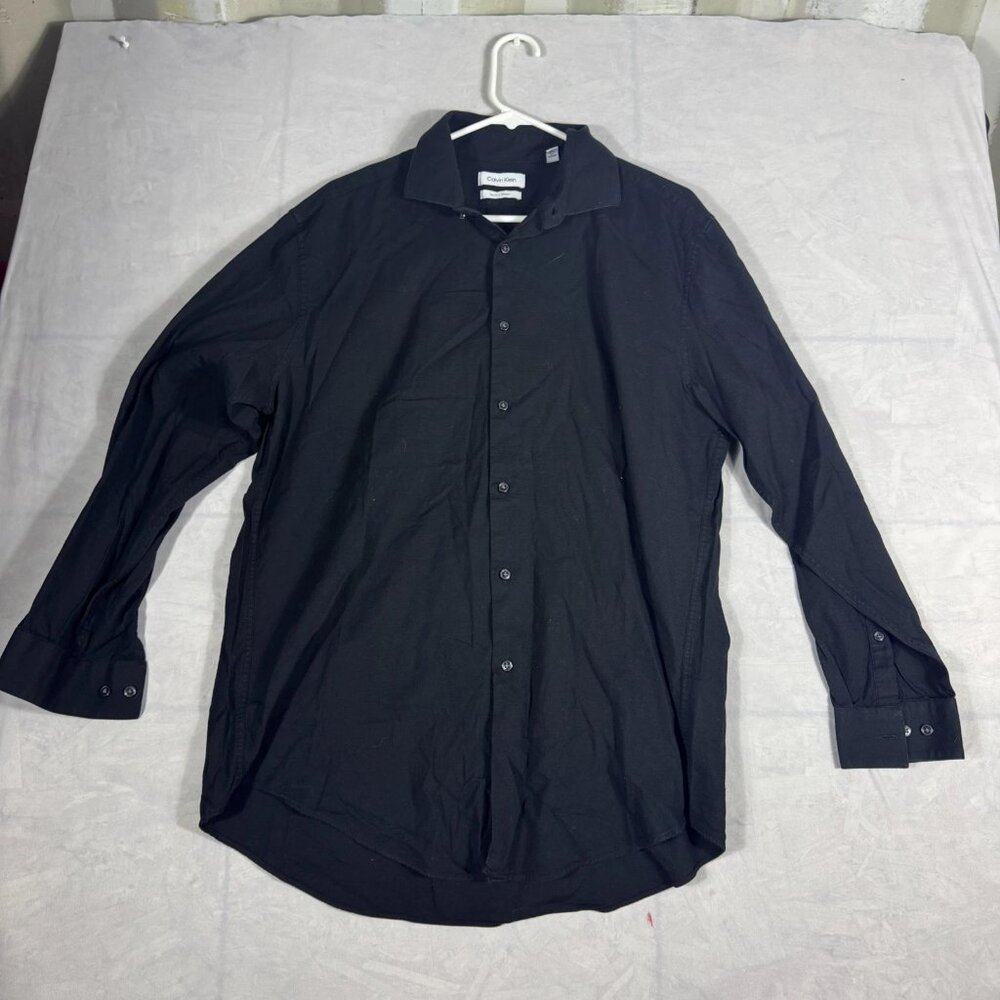 Calvin Klein Slim Fit Shirt Mens Blue Classic Stretch Long Sleeve Size XL